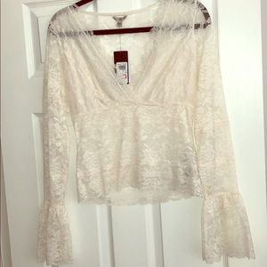 Guess Jordan Lace Top Cream White Size Medium NEW
